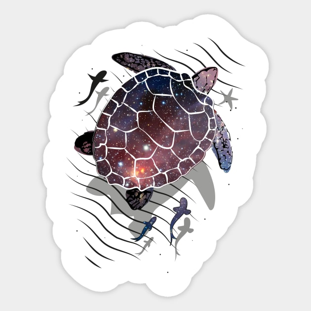 Floating space turtle Sticker by Masato_Mio